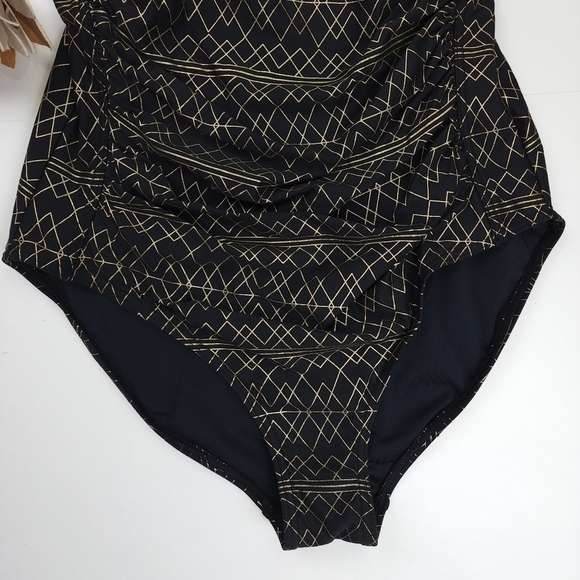 NipTuck Swim Black Gold One Piece Swimsuit Sz 8 - Picture 3 of 11